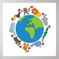 Peace And Love Cute Cartoon Animals of The World