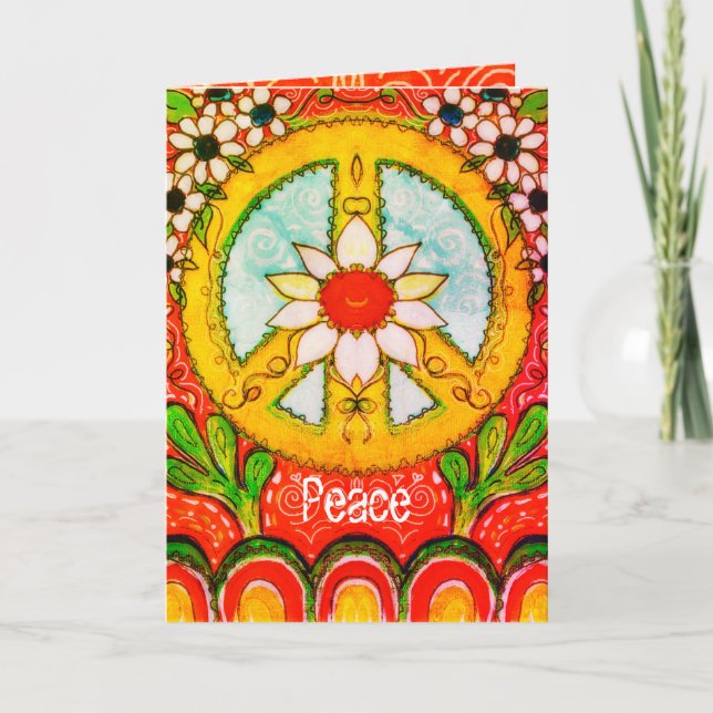 Peace and Love Daisy Hippie Boho Original Greeting Card (Front)