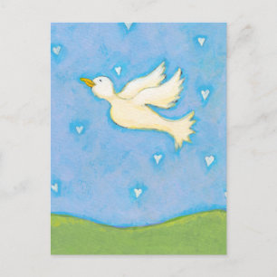 Peace and Love - Dove bird hearts fun pretty art Postcard