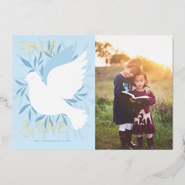Peace and Love Dove Foil Holiday Card (Front)