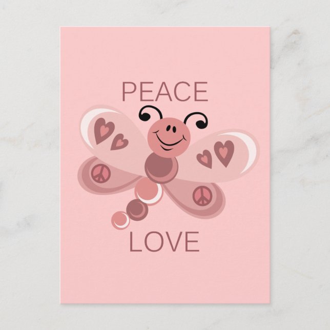 PEACE AND LOVE DRAGONFLY POSTCARD (Front)