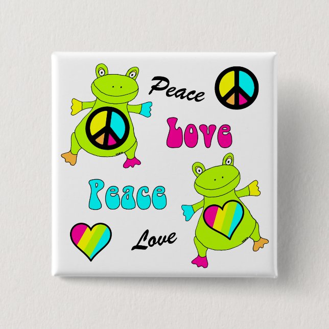 Peace and Love Frogs Square 15 Cm Square Badge (Front)