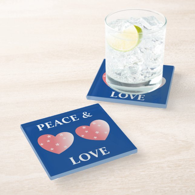 Peace And Love Glass Coaster (Angled)