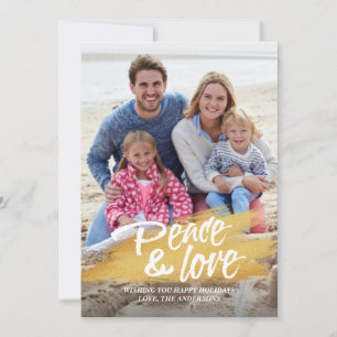 Peace and Love Gold Brush Stroke Christmas Photo Holiday Card