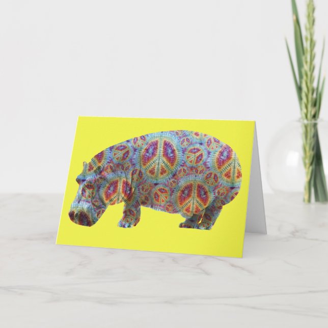 Peace and Love Hippie Hippopotamus Birthday Card (Front)