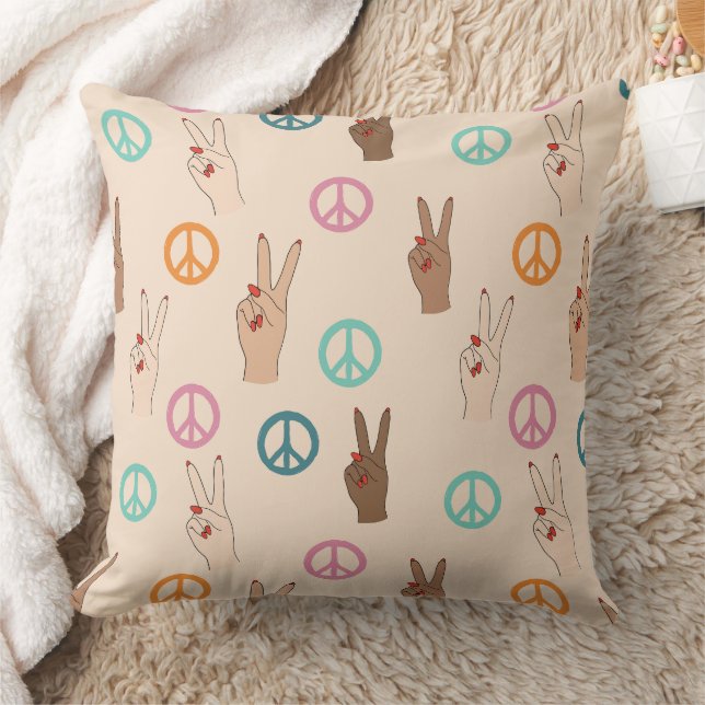 Peace and Love Multicultural Hand Pattern Cushion (Blanket)