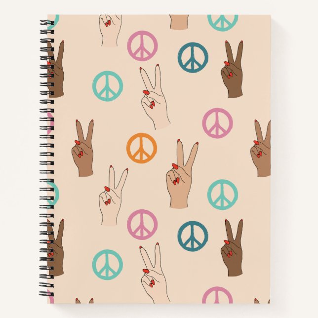 Peace and Love Multicultural Hand Pattern Notebook (Front)