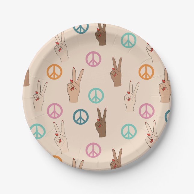 Peace and Love Multicultural Hand Pattern Paper Plate (Front)