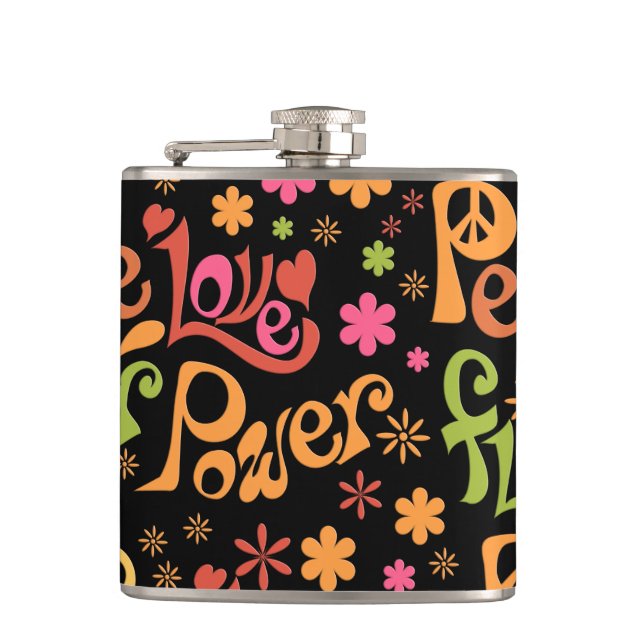 Peace and Love Pattern Hip Flask (Front)