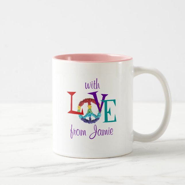 Peace and love personalised gift mug (Right)