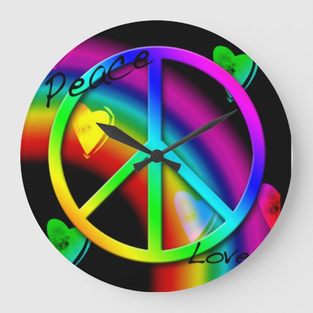 Peace and Love Rainbow Wall Clock (Front)