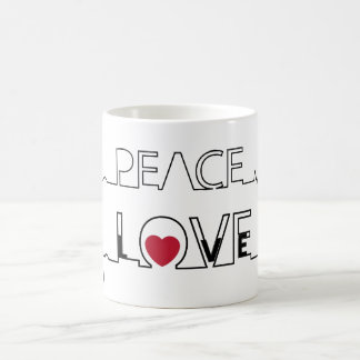 Peace and Love Red Heart Coffee Cup Mug