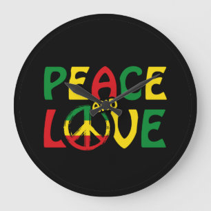 PEACE and LOVE, reggae style Large Clock