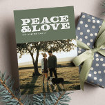 Peace and love retro green holiday card<br><div class="desc">Peace and love. This one-photo holiday card features a retro styled greeting but always relevant message. The muted sage green colour scheme and rounded corners give it even more of a vintage feel.</div>