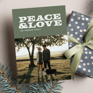 Peace and love retro green holiday card