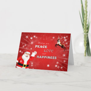 Peace and Love, Santa and a Reindeer Holiday Card