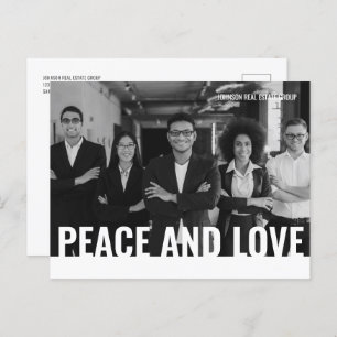 Peace and Love Simple Modern Custom Photo Holiday Postcard