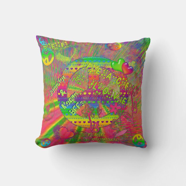 Peace and Love Square Throw Pillow (Front)