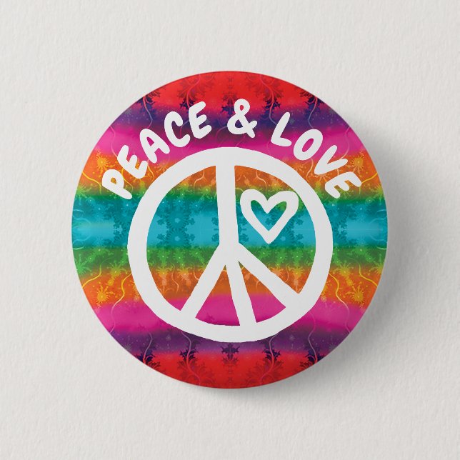 Peace and Love Tie Dye Stripes 6 Cm Round Badge (Front)