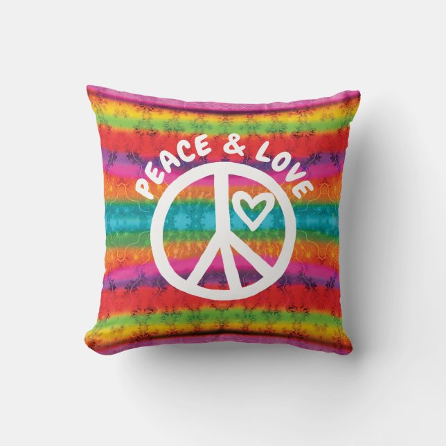 Peace and Love Tie Dye Stripes Cushion (Front)