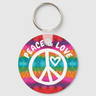 Peace and Love Tie Dye Stripes Key Ring