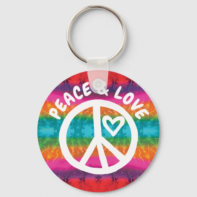 Peace and Love Tie Dye Stripes Key Ring (Front)