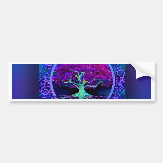 Peace and Love Tree of Life in Blue Bumper Sticker (Front)
