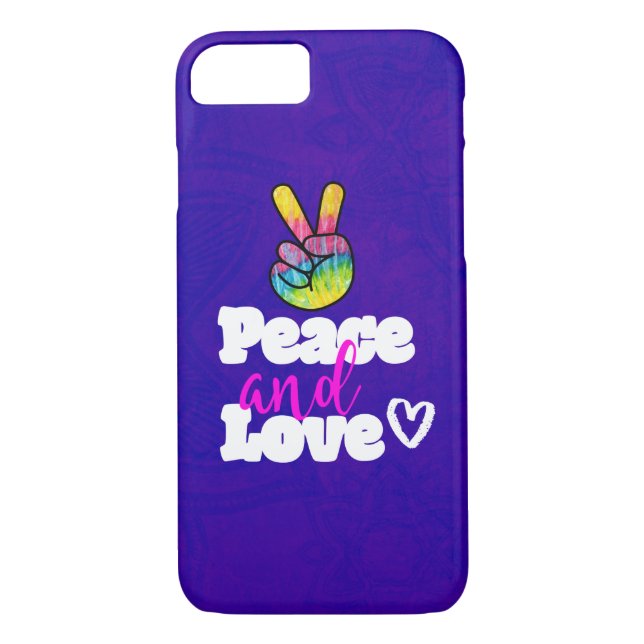 Peace and Love Typography Rainbow Hand Peace Sign Case-Mate iPhone Case (Back)
