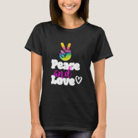 Peace and Love Typography Rainbow Hand Peace Sign