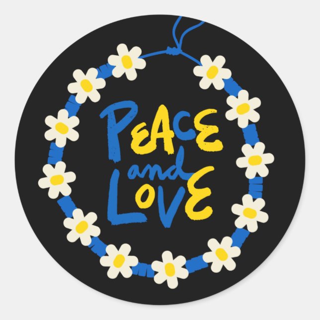 Peace and Love Ukraine Flower Wreath  Classic Round Sticker (Front)