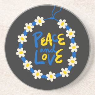 Peace and Love Ukraine Flower Wreath Sandstone Coaster