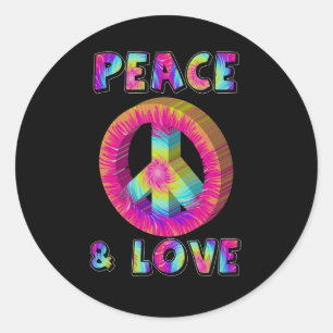 Peace and Love with Tie Dye Peace Sign Classic Round Sticker