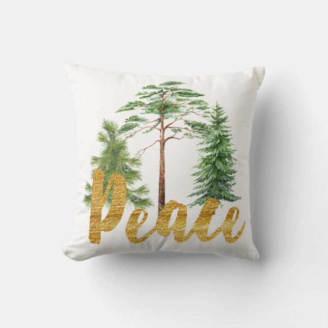 Peace and Pine Tree Christmas Pillow (Front)