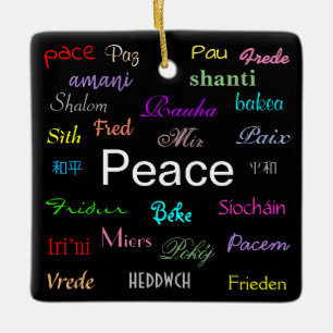 Peace Around the World in Black Ceramic Ornament