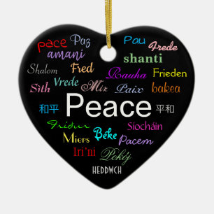 Peace Around the World in Black Ceramic Ornament