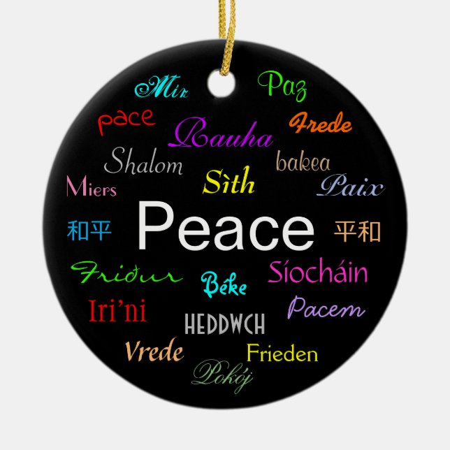 Peace Around the World in Black Ceramic Ornament (Front)