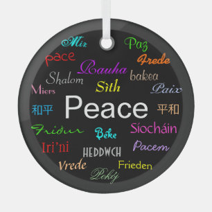 Peace Around the World in Black Glass Tree Decoration