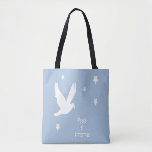 Peace At Christmas With Dove In Flight White Logo Tote Bag