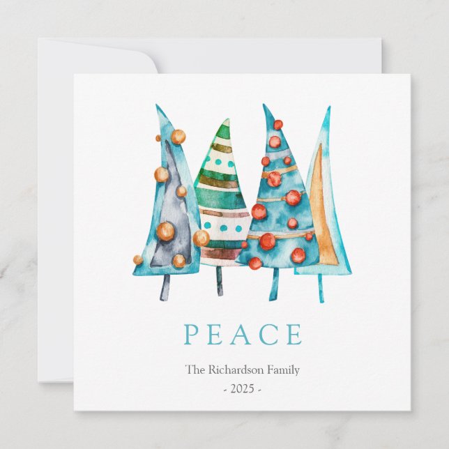 Peace Baby Doodle Pine Christmas Tree Gifts Holiday Card (Front)