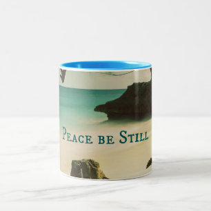 Peace Be Still Bible Verse with Ocean Two-Tone Coffee Mug