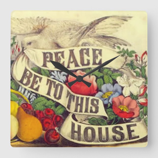 Peace Be To This House Square Wall Clock (Front)