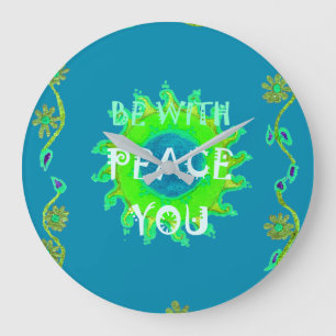 Peace Be With You: Inspirational Green and Yellow  Large Clock