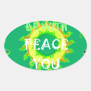 Peace Be With You: Inspirational Green and Yellow  Oval Sticker