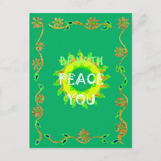 Peace Be With You: Inspirational Green and Yellow  Postcard (Front)