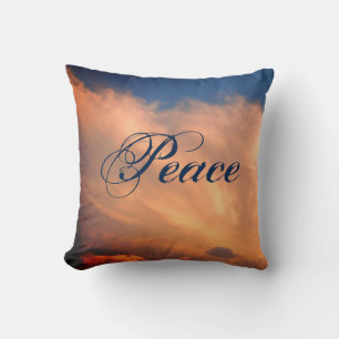Peace Beautiful Bright Blue Sky Photo Pink Clouds Cushion