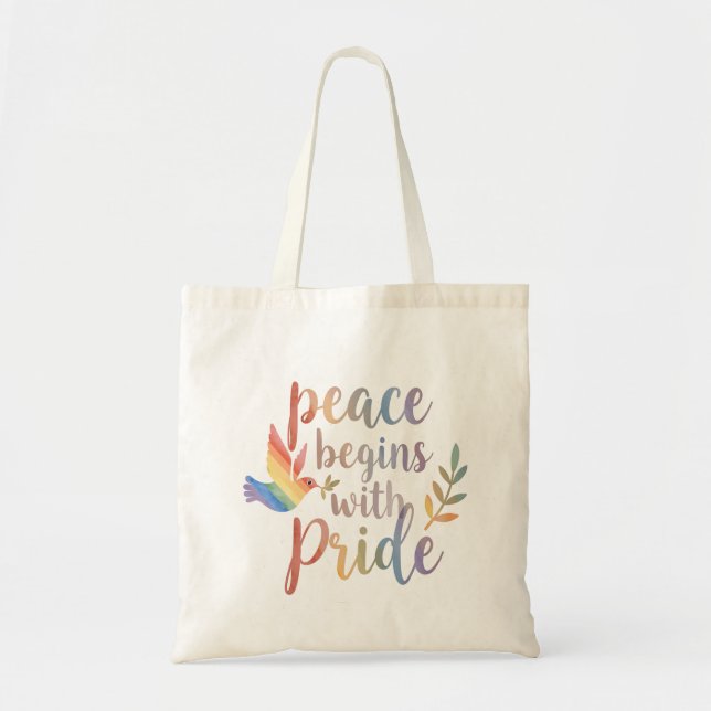 Peace Begins With Pride Design | LGBTQ+ Qoute Tote Bag (Front)