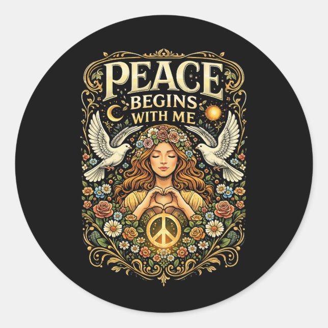 Peace Begins Within Classic Round Sticker (Front)
