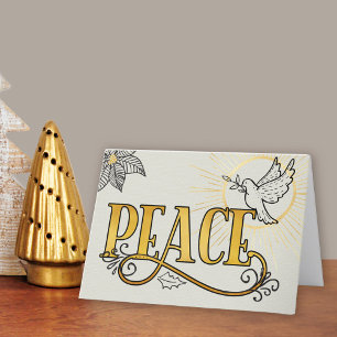 Peace Black Gold Typography Radiant Dove Business Holiday Card