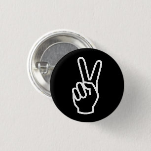 Peace black white hand sign modern graphic 3 cm round badge