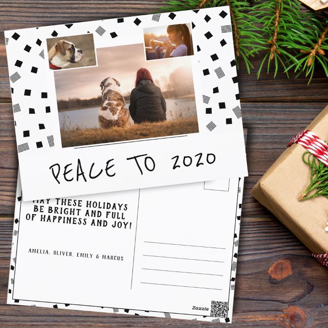 Peace Black White Pattern 3 Photo Collage Holiday Postcard (Creator Uploaded)